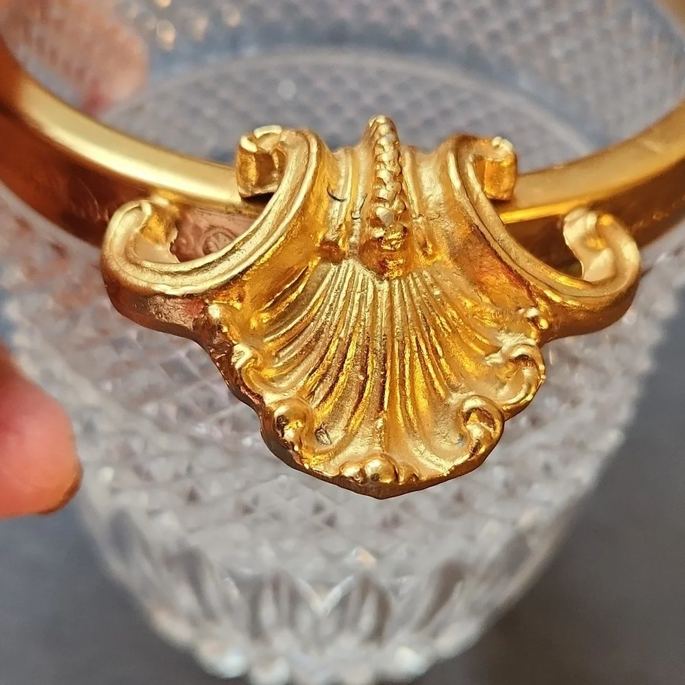 Vintage Hollywood Regency Crystal Glass Ice Bucket with Gold Trim